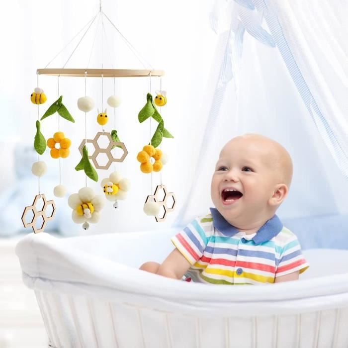 Mobile Baby Carillon éolien avec balles en feutre 3D Nuages Lit bébé mobile  Carillon à vent Hochet Jouet mobile Cloche de lit bébé Lit suspendu Lit  bébé Décoration pour lit bébé garçon