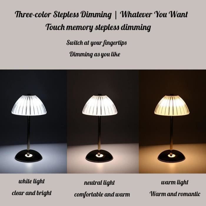 Lampe à poser Contrôle Tactile LED Lampe de chevet lumière éclairage  Dimmable 3 couleurs Lampe table