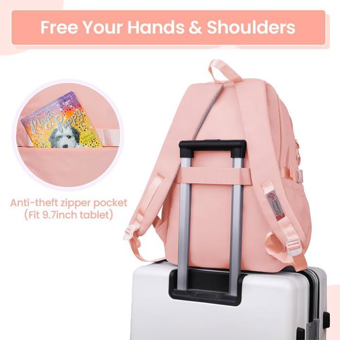 Sac a Dos Fille Adolescent Grande Capacite Sac d ecole Cartable Fille de 9 a 16 Ans Nylon Resistant a l eau Sacs Scolaires Filles Rose Cdiscount Bagagerie Maroquinerie
