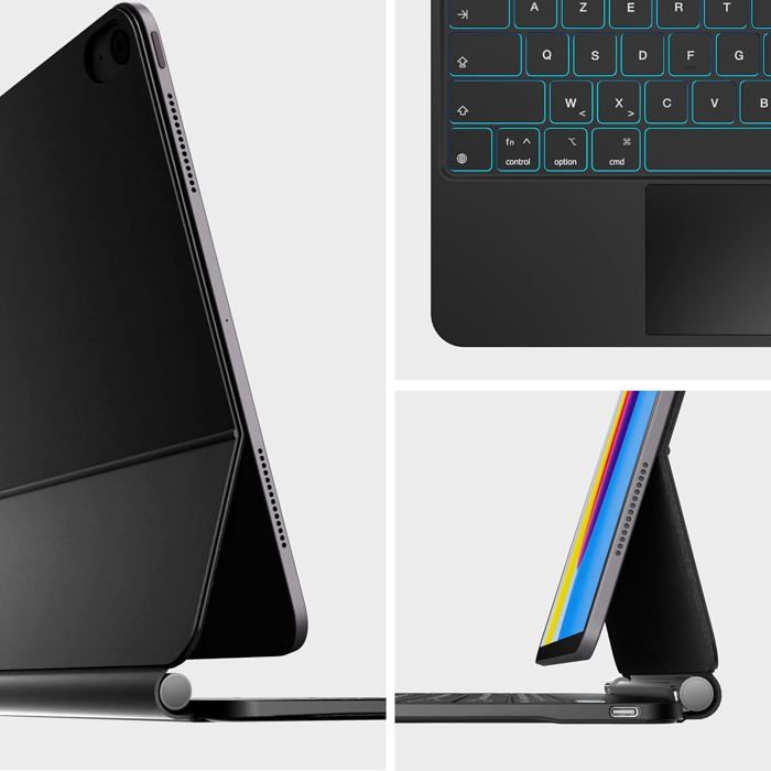 Étui Clavier Rotatif 360° Pour IPad 11/10e Génération - Pavé Tactile Rétroéclairé 7 Couleurs - Détachable Bleu Océan