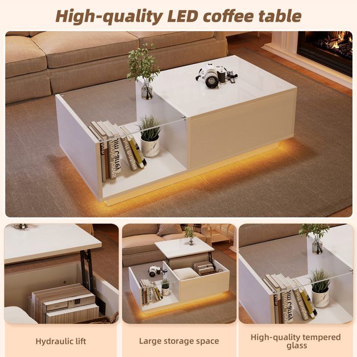 Table basse élévatrice blanche Artik 100 x 45