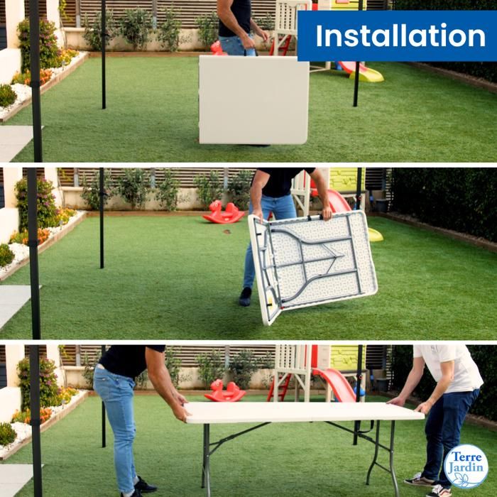 Table Pliante 180x75 Cm Blanc Aspect Rotin – Table Jardin Buffet Avec Poignée Transport – Intérieur Extérieur