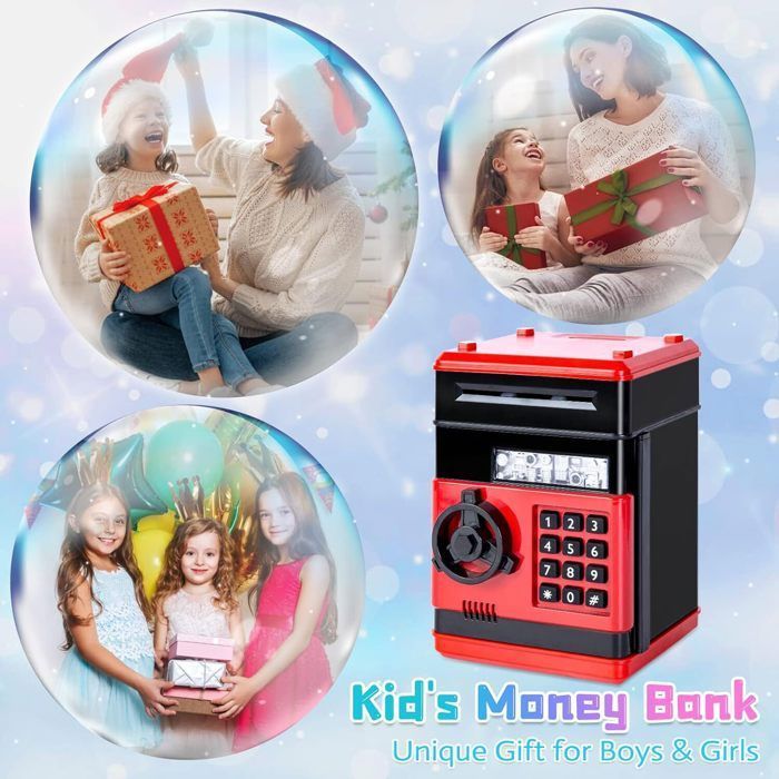 YUNYODA Tirelire Électronique Mini ATM Pour Enfants – Coffre Fort Avec Mot De Passe, Défilement Automatique Des Billets, Cadeau Idéal Garçons Filles – Bleu