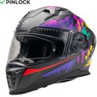 MOTOBLOUZ EROS PSYCHO Casque de moto intégral avec visière solaire | Homologué ECE 22.06 | Pinlock Inclus | Black Mat |