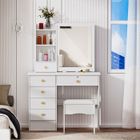 Coiffeuse avec miroir et tabouret - FIANAO - 6 tiroirs - Miroir coulissant - Étagères ouvertes - Simple - 80x40x135cm