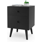 COSTWAY Table de Chevet, Table de Nuit à 2 Tiroirs en Bois d’Hévéa Massif de Style Moderne 46x 41 x 62 CM, Noir