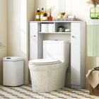 COSTWAY Meuble WC Au-dessus de Toilettes, 2 Compartiments, 2 Placard, 4 Étagères Réglables, Anti-basculement, 18x87,5x98 cm, Blanc