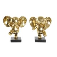 figurine décorative 19 x 14 x 20,5 cm eléphant noir doré (2 unités)