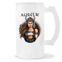 Chope de Bière Prénom Aurélie Femme Viking Valkyrie Design guerrière| Verre à bière pinte Cadeau Apéro Humour alcool