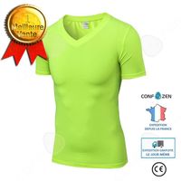 T-shirt de fitness pour homme à col en V moulant à manches courtes CONFOZEN - Vert - Running - Respirant