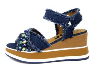Sandales Santoni En Cuir Bleu Marine - Taille 37,5, Mini Talons Plats, Neuf Avec Emballage