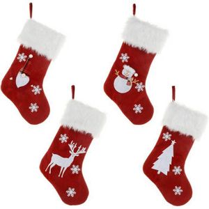 Lot De 4 Chaussettes De Noël à Suspendre - 22 X 15 Cm - Tissu - Pour Cheminée, Sapin - Décoration Festive