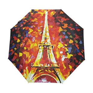 TRADE/® Iimperm/éable Ouverture et Fermeture Automatique Parapluie coupe-vent pliable avec des nervures en fibre de verre Femmes Color/é peinture /à lhuile portable parapluies de voyage Tour Eiffel