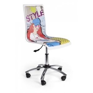 CHAISE DE BUREAU Chaise de bureau en éco-cuir - Cartoon - YOUNG - Blanc - Base en acier chromé - Roues en nylon