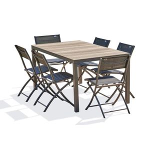 Ensemble table et chaise de jardin Ensemble repas de jardin 6 places en aluminium gris anthracite et plateau en polywood imitation bois
