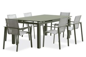 Ensemble table et chaise de jardin Table de jardin MIAMI-TB240-KAKI avec rallonge et 6 fauteuils MIAMI-FT-KAKI empilables