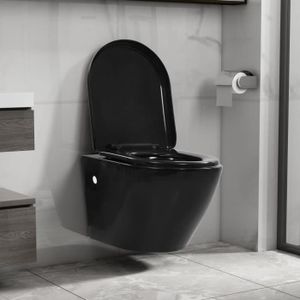WC - TOILETTES WC suspendu sans rebord en céramique noir - HURRISE - WEI145238 - Double chasse - Sans bride - A suspendre