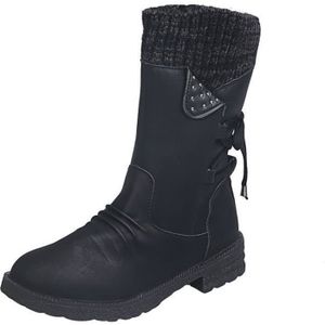 Botte haute noire à 5 sangles et lacets avec haut talon carré et plateforme
