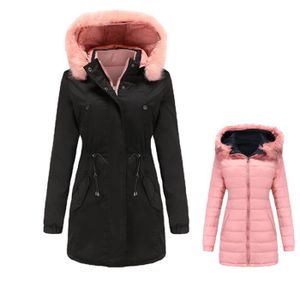 PARKA Parka Femme,Parka Réversible Femme Chaleureuse d'automne d'hiver,Parka Femme Longue Fausse Fourrure à Capuche amovible-Noir Rose