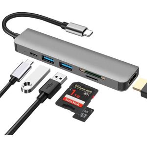 Adaptateur type C vers HDMI + double port USB hub 3.0 + port type C +  Gigabit Ethernet Rj45 Lan adapter 5 en 1, cadran en Aluminium