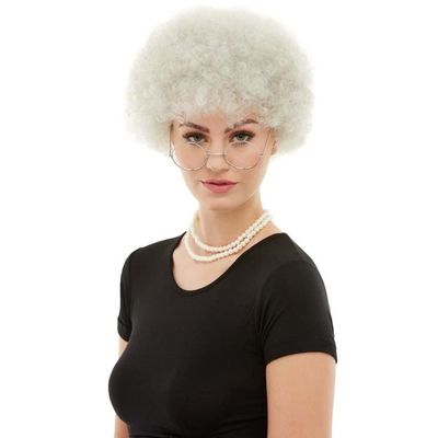 Grand-mère | Grand-mère | Granny | Grandma perruque blanche bouclée/frisée - l'accessoire parfait pour le costume de grand-mère pour le déguisement de carnaval/fête de carnaval
