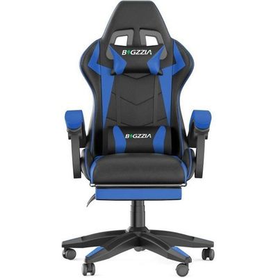 Chaise Gaming Ergonomique, Repose-Pieds Rétractable Et Dossier Réglable, Charge 150kg Bleu