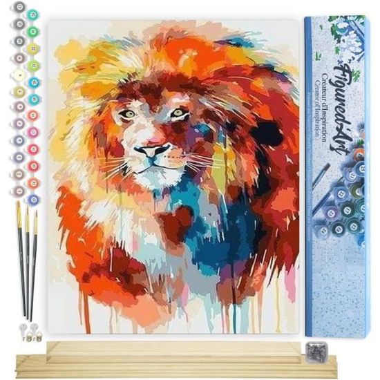 Peinture par Numéro Figured'Art avec Cadre - Couple Lion et Lionne - Kit de Loisir Créatif DIY