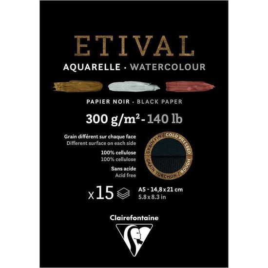 Papier Aquarelle Clairefontaine Etival A4 - 10 Feuilles 300g - Grain Fin
