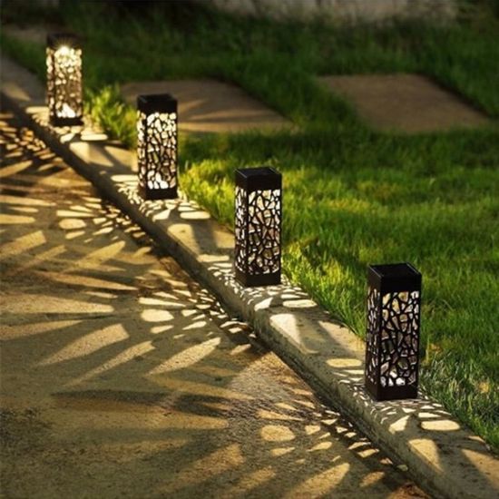 Réverbère solaire creux LED pelouse lampe flammes paysage torche lumière extérieure étanche jardin cour Pa Cold White 2pcs -AOAE2894