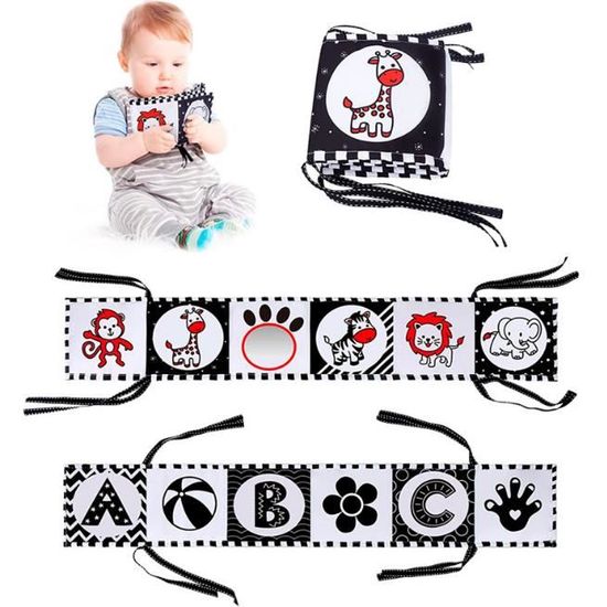 Livre bébé Noir et Blanc à partir de 0 Mois Miroir Livre en Tissu Livre de bébé  Livre Photo Jouet pour Poussette Cadeau (Animal) - Cdiscount Puériculture &  Eveil bébé