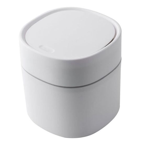 Mini Poubelle De Bureau FIYSON Avec Couvercle à Bouton - 2L Blanche - Poubelle De Table Créative Pour Maison Et Bureau