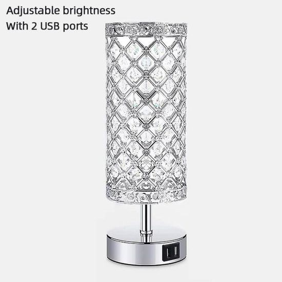 Lampe à poser,Lampe de chevet LED en cristal argenté,E27,avec 2 ports