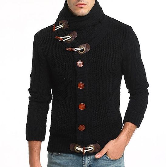 Cardigan pull en laine pour homme Sweat capuche en corne