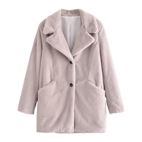 Manteau Femme En Peluche Longue – Patte Boutonnage, Poches, Polaire Chaude, Pour L’hiver Et L’extérieur