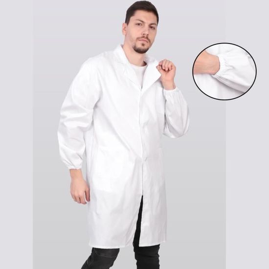 Blouse Blanche Lycée Coton, Blouse Chimie Laboratoire, Femme et Homme  Manche Longue Blouse de Médecin Médical,Manches élastiques Blanc -  Cdiscount Prêt-à-Porter