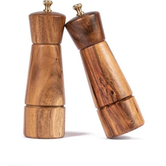 Moulin à Poivre Et Sel DeroTeno - Set Bois Caoutchouc Avec Plateau - Réglable Céramique Et Acier - 22cm