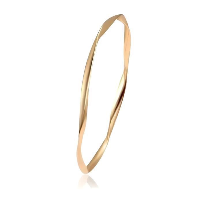 Bracelet Jonc Femme - Plaqué Or Jaune 18 Carats - 58 Mm - Rond Et Lisse - Neuf Avec étiquettes