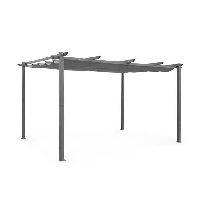 Pergola aluminium - Isla 3x4m - Toile grise - Tonnelle idéale pour votre terrasse. toit rétractable. toile coulissante. structure