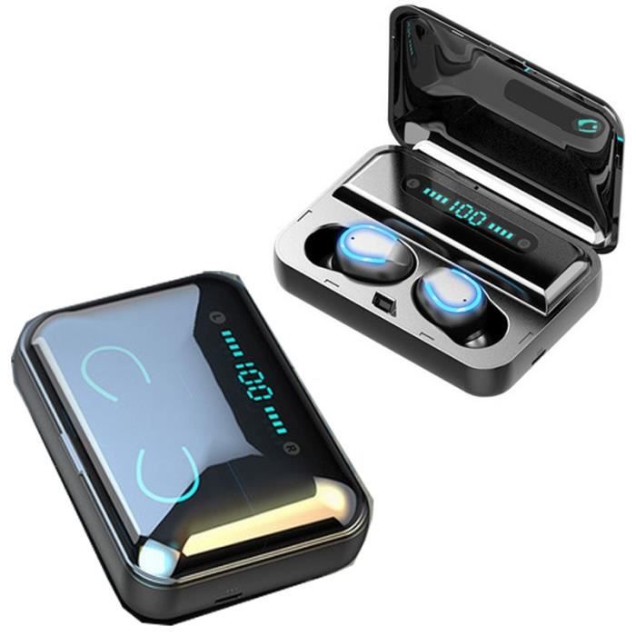 Ecouteur Bluetooth V5.0 stéréo TWS sans fil avec boitier de charge Hi-FI F9