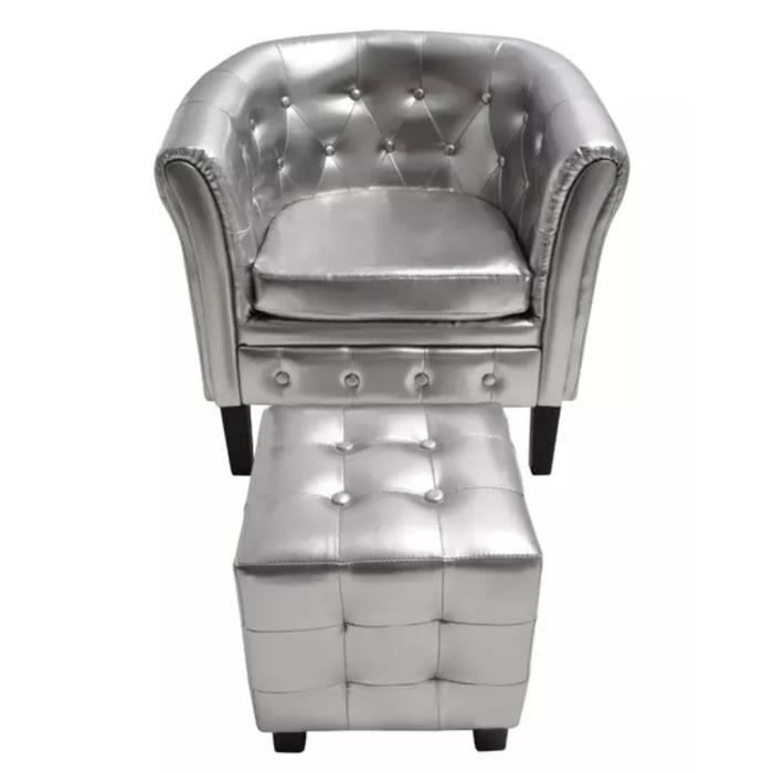 Fauteuil Confort avec repose-pied Argenté Similicuir