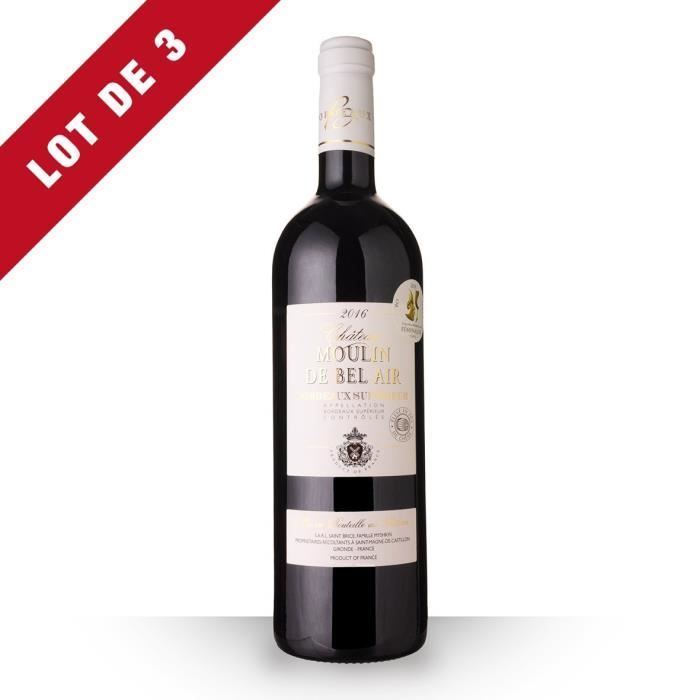 Lot de 3 - Château Moulin de Bel Air 2016 AOC Bordeaux Supérieur - 3x75cl - Vin Rouge