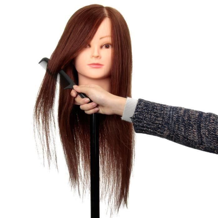 Mannequin à Coiffeur avec 100% Vrais Cheveux Long Brun ma49918