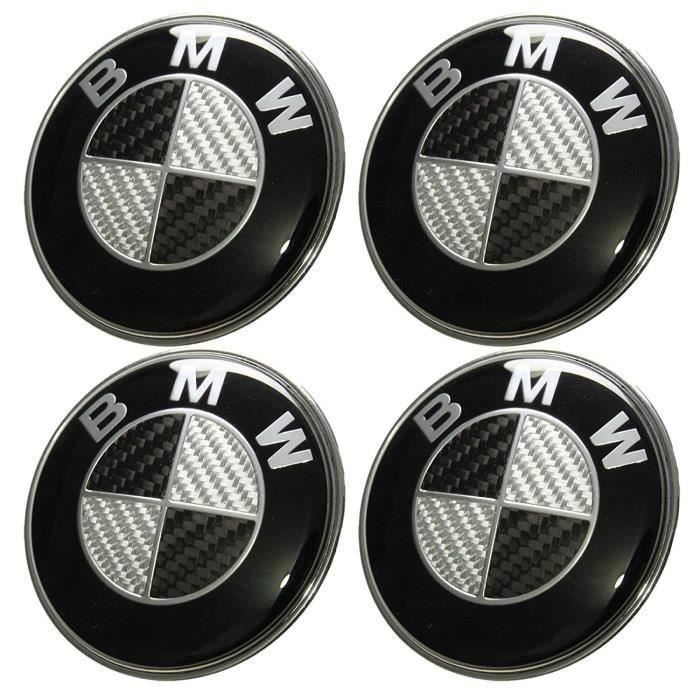 4PCS Centre De Roue BMW 68mm Carbone Noir Gris Emblème Logo Cache Moyeu