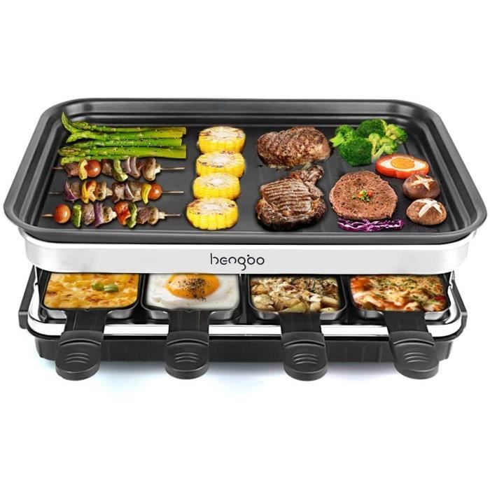Appareil a Raclette pour 8 Personnes, Raclette Grill Party avec Revêtement Anti-Adhésif Plaque de Cuisson, 8 Poêlons Antiadhésifs -
