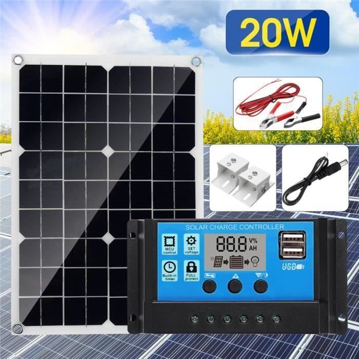 20W 12V 5V Panneau Solaire + 10A Contrôleur + Support + Kit Câble At24453