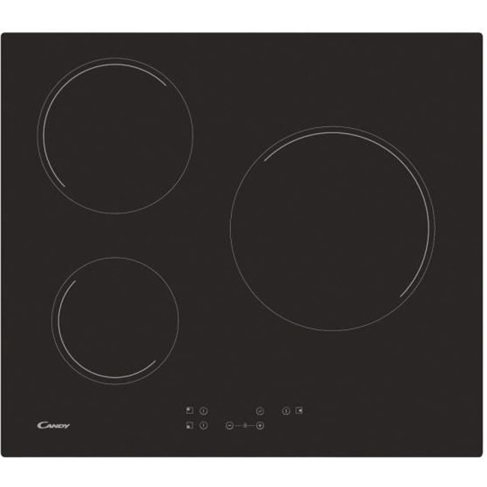 Plaque de cuisson vitrocéramique -CANDY - 3 foyers - L 60 cm - CH63CT -Noir