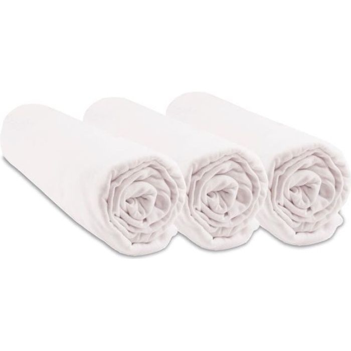 Lot de 3 draps housses Coton Bio - 70x160 - Blanc