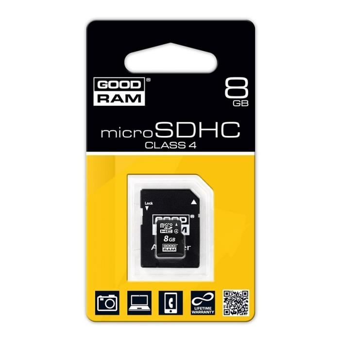 Carte mémoire Micro SDHC 8GB - Class 4 - GoodRam