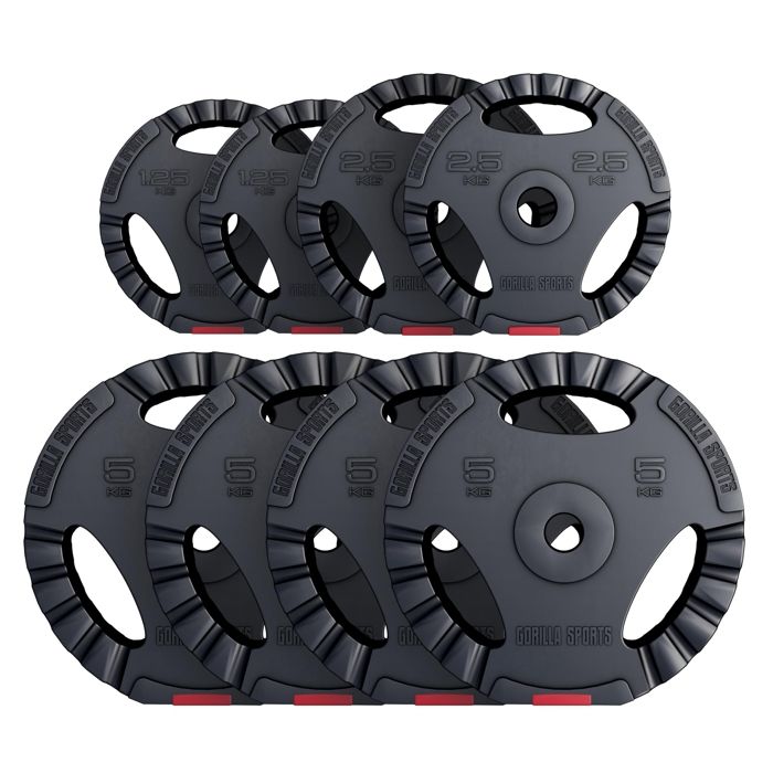 Disques de poids en plastique avec poignées - Lot de 27,5 KG (4 x 5 KG, 2 x 2,5 KG et 2 x 1,25 KG)