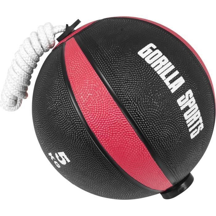 Gorilla Sports - Ballon d'exercice avec corde de- tornado ball disponible en 1kg, 2kg, 3kg et 5kg - 5 KG Noir
